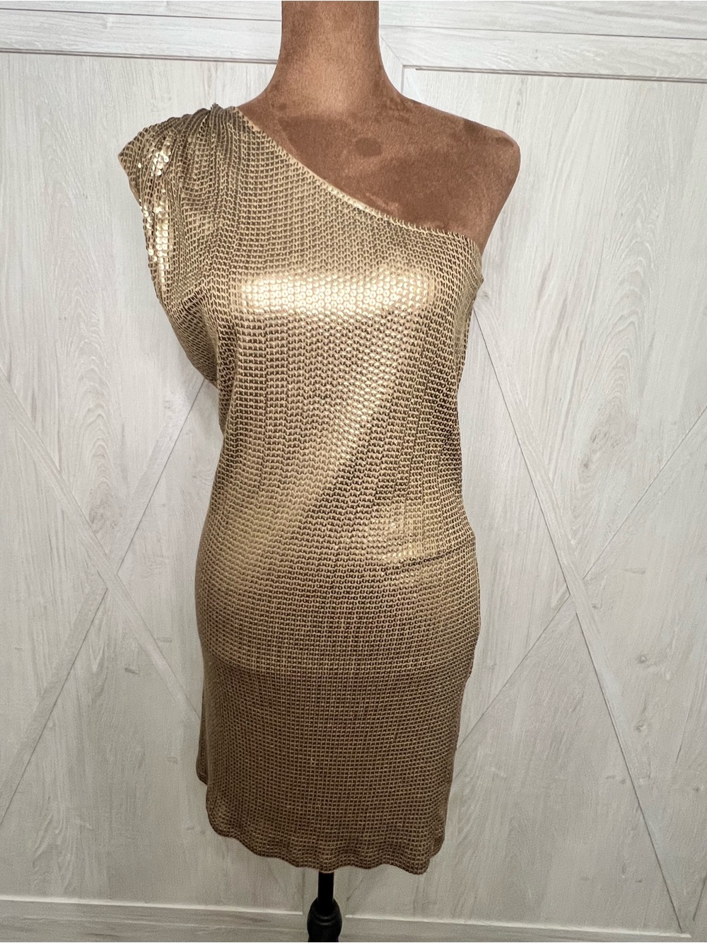 MICHAEL Michael Kors Gold Sequin One-Shoulder Dress Size XS